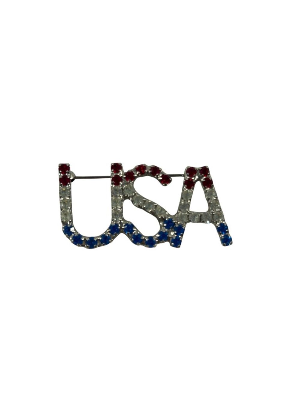 Vtg Dorothy Bauer Patriotic Red White Blue Rhinestones USA Brooch Pin Americana